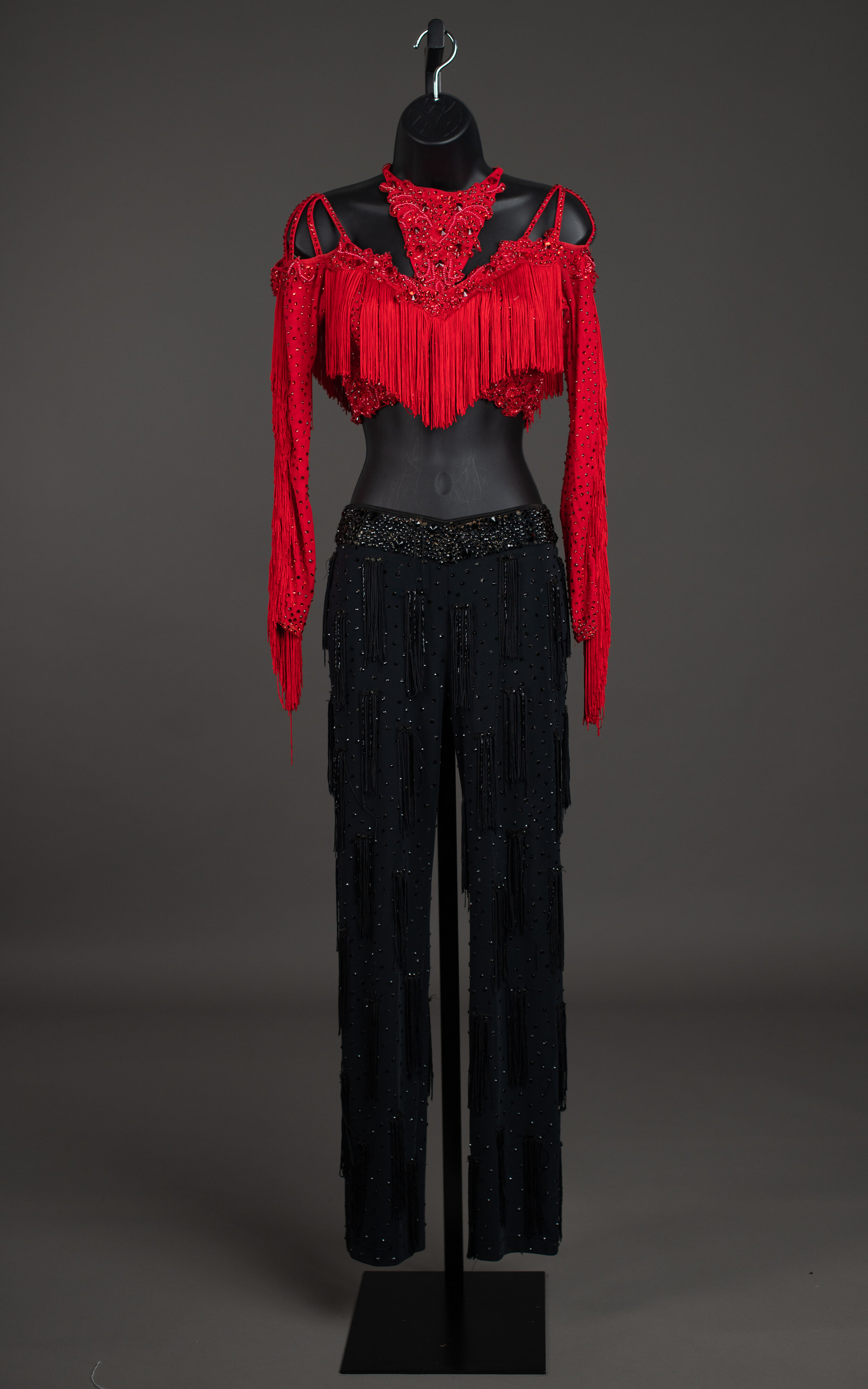 Red Fringe Top and Black Pants with Fringe Pieces — DORÉ DESIGNS